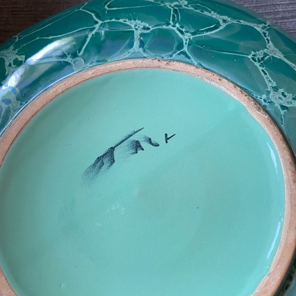 Vtg MCM green luster ceramic chip & dip plate - Picture 5 of 8